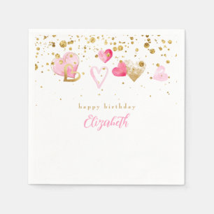 Serviette En Papier Coeur rose Personnalisé Coeur Anniversaire Cocktai