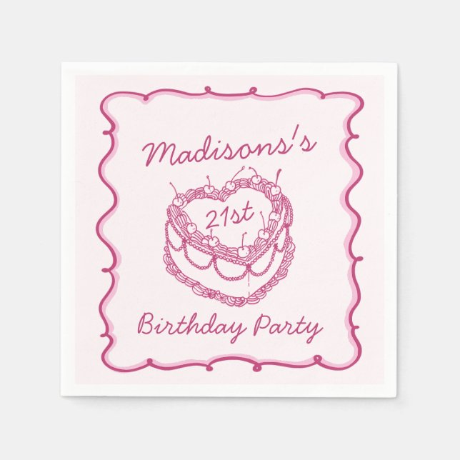 Serviette En Papier Coeur rose rétro Coquette gâteau cerise Anniversai (Devant)