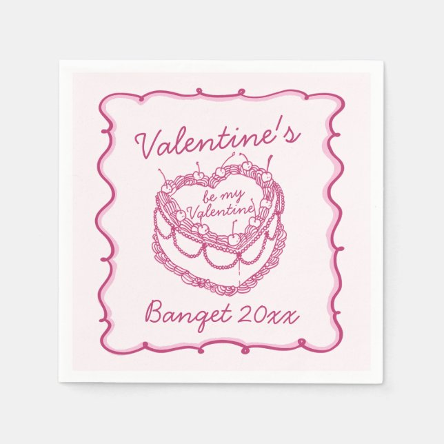 Serviette En Papier Coeur rose rétro Coquette gâteau cerise Valentines (Devant)