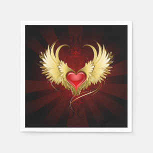 Serviette En Papier Coeur rouge avec ailes d'or