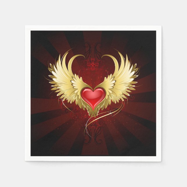 Serviette En Papier Coeur rouge avec ailes d'or (Devant)