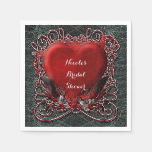 Serviette En Papier Cœur rouge et roses Fête de mariage gothique de la