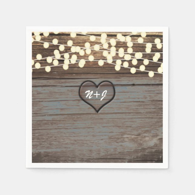 Serviette En Papier Cœur sculpté dans un bois rustique de campagne & l (Devant)