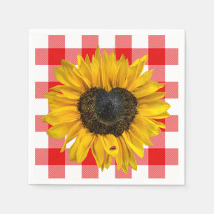 Serviette En Papier Coeur Tournesol Ladybug sur Buffalo Plaid