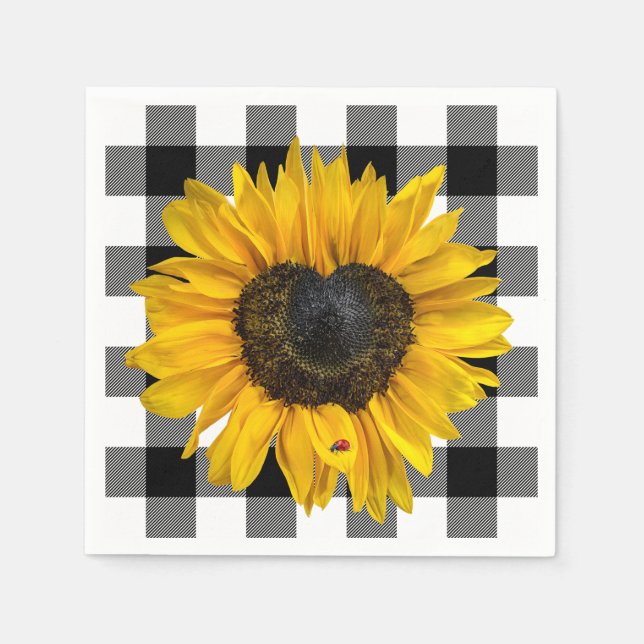 Serviette En Papier Coeur Tournesol Ladybug sur Buffalo Plaid (Devant)