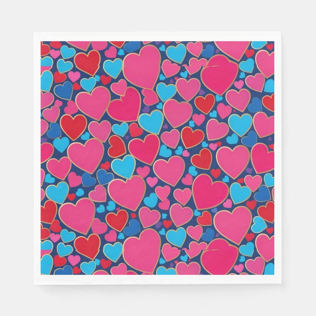 Serviette En Papier Cœurs 3D roses (Devant)