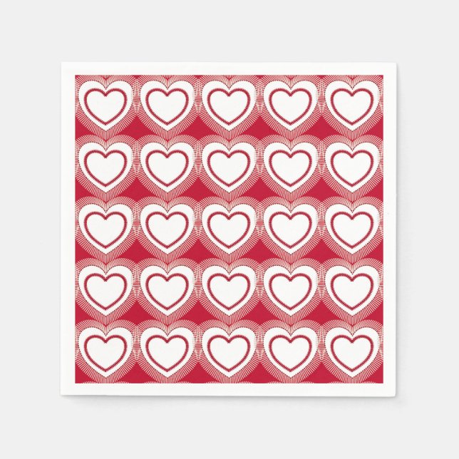 Serviette En Papier Coeurs Abstraits modernes - Rouge et Blanc (Devant)