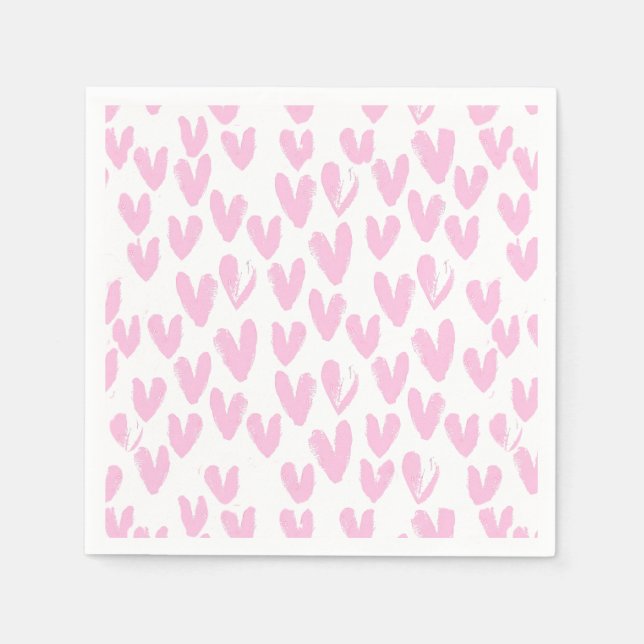 Serviette En Papier Coeurs Abstraits roses sur blanc (Devant)