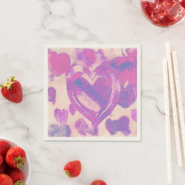 Serviette En Papier Coeurs aquarelle (En situation)
