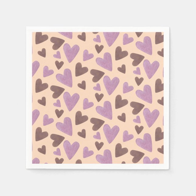 Serviette En Papier Cœurs Aquarelle Main Chocolat Rose     (Devant)