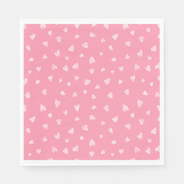 Serviette En Papier Coeurs aquarelle - rose poli (Devant)
