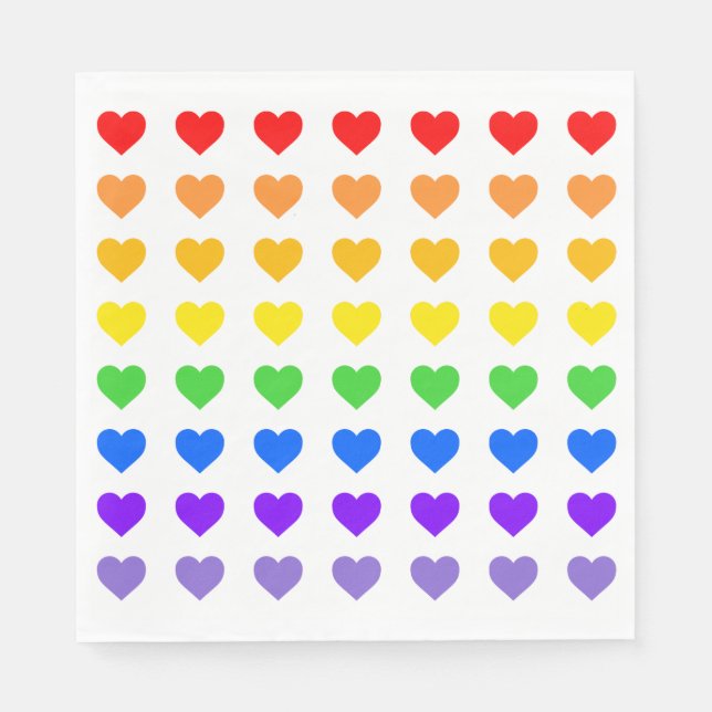 Serviette En Papier Coeurs arc-en-ciel (Devant)