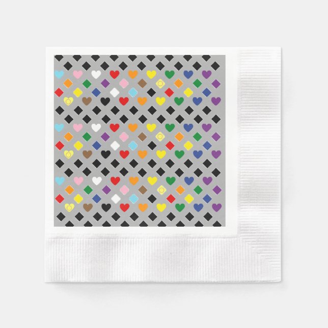 Serviette En Papier Coeurs arc-en-ciel (Devant)