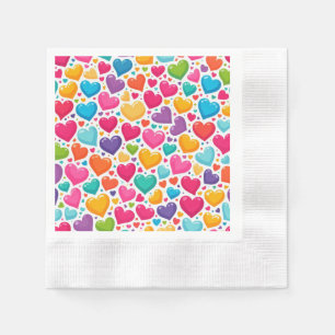 Serviette En Papier Coeurs arc-en-ciel colorés Valentines
