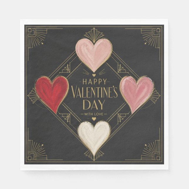 Serviette En Papier Cœurs Art Déco de la passion (Devant)