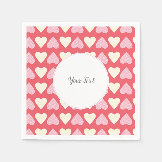 Serviette En Papier Coeurs beiges roses Motif Saint Valentin (Devant)