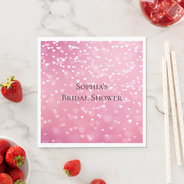 Serviette En Papier Cœurs blancs roses Anniversaire (En situation)