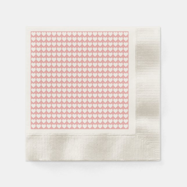 Serviette En Papier Coeurs blancs sur rose pâle (Devant)