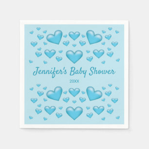 Serviette En Papier Coeurs bleus et texte personnalisé - Baby shower