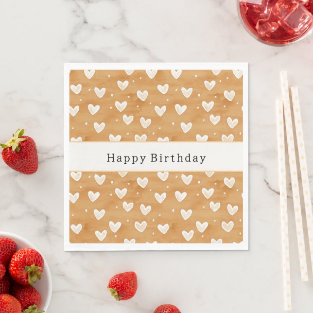 Serviette En Papier Cœurs Caramel Anniversaire (En situation)