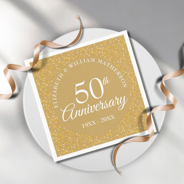 Serviette En Papier Cœurs d'amour dorés élégants pour le 50e anniversa (Créateur téléchargé)
