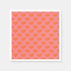 Serviette En Papier Coeurs d'amour et motif Pois en rose, orange