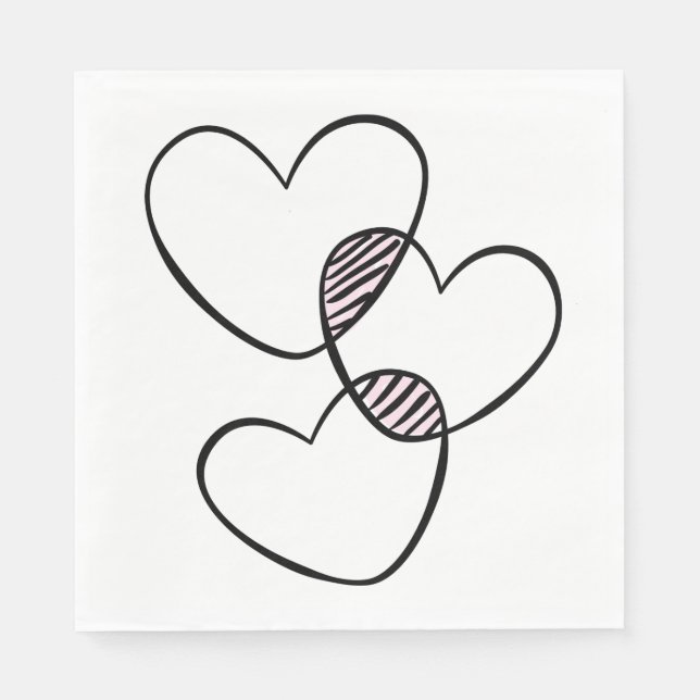 Serviette En Papier Coeurs d'amour mignons Mariage rose noir blanc (Devant)