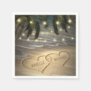 Serviette En Papier Coeurs dans le Sand Beach Shore Palm Tree Mariage