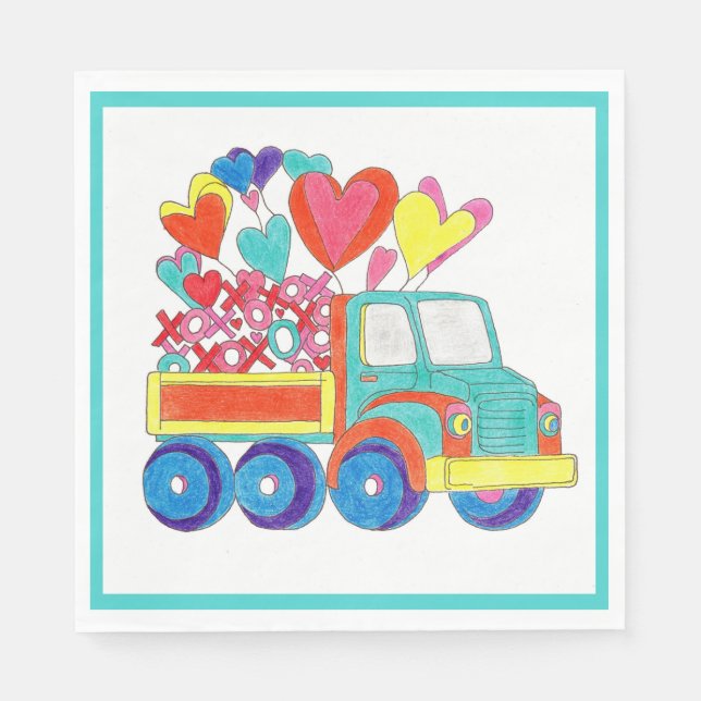 Serviette En Papier Coeurs de camion Napkin (Devant)