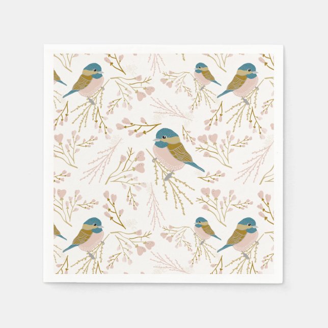 Serviette En Papier Coeurs de chickadee rose mignonne Floral (Devant)