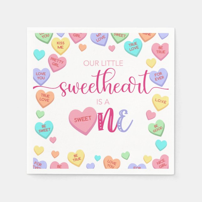 Serviette En Papier Coeurs de conversation 1er Anniversaire serviettes (Devant)