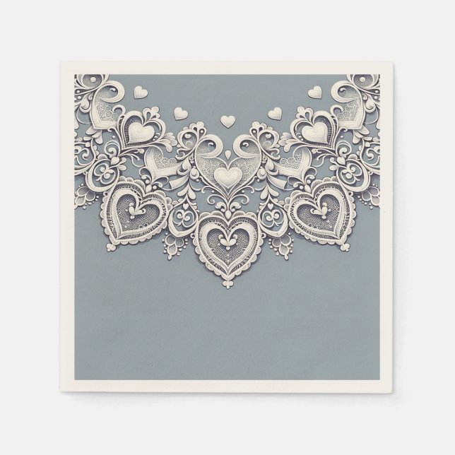 Serviette En Papier Cœurs de dentelle blanche Charme romantique Élégan (Devant)