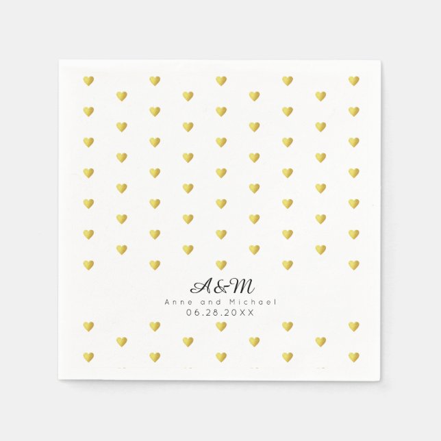 Serviette En Papier Coeurs de faux or chic motif sur mariage blanc (Devant)
