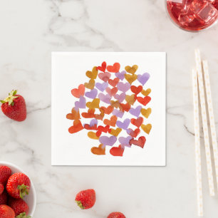 Serviette En Papier Coeurs de fusion d'aquarelle - rétro