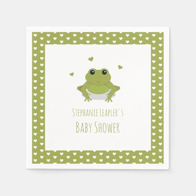 Serviette En Papier Coeurs de grenouille verte Nom Baby shower (Devant)