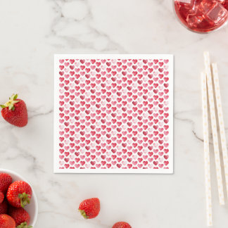 Serviette En Papier Cœurs de la Saint-Valentin à l'aquarelle rouge et 