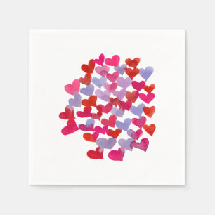 Serviette En Papier Coeurs de la Saint Valentin - violet et magenta