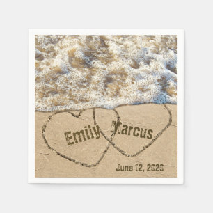 Serviette En Papier Coeurs de mariage de plage avec des noms