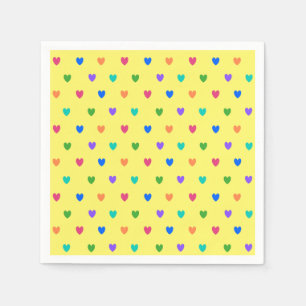 Serviette En Papier Coeurs de polka arc-en-ciel sur jaune
