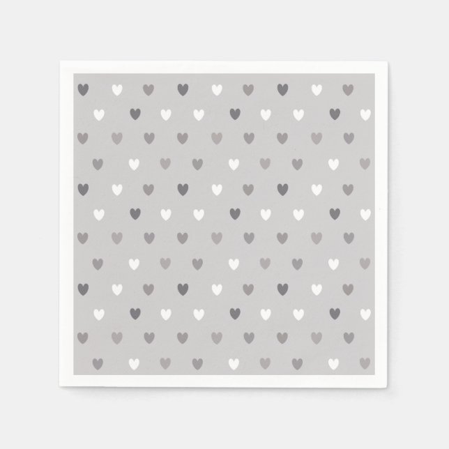 Serviette En Papier Coeurs de polka minuscules dans les tons gris (Devant)