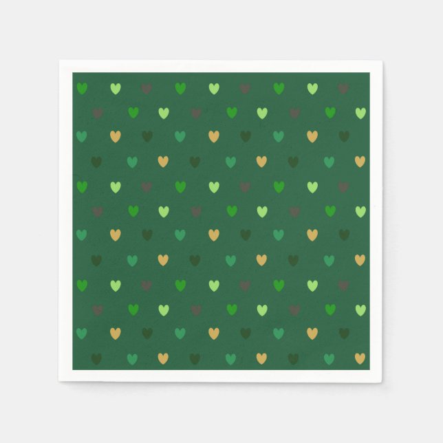 Serviette En Papier Coeurs de Polka sur vert de forêt (Devant)