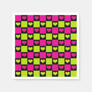 Serviette En Papier Coeurs de tableau de bord - Vert citron, rose chau