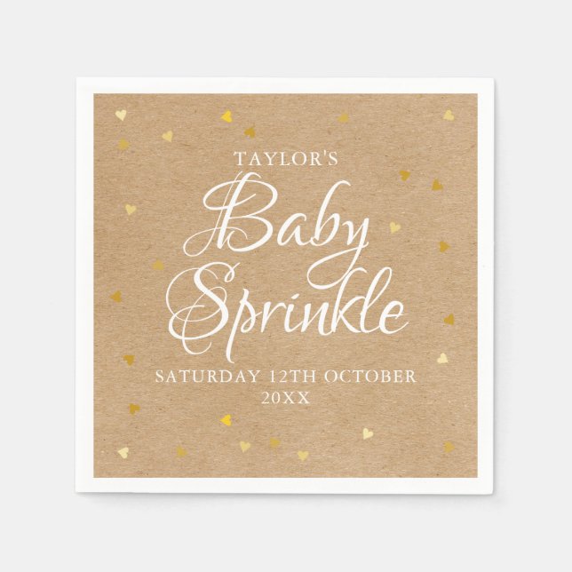 Serviette En Papier Coeurs d'or Confetti Bébé Sprinkle / Douche Rustiq (Devant)