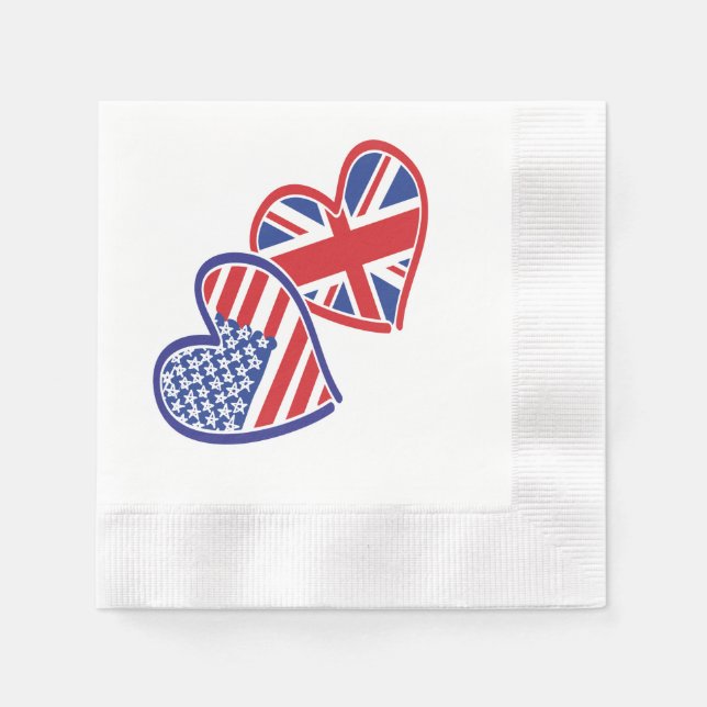 Serviette En Papier Coeurs du drapeau américain et britannique (Devant)