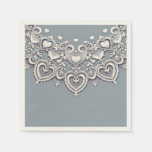 Serviette En Papier Cœurs en dentelle blanche Charme romantique Élégan