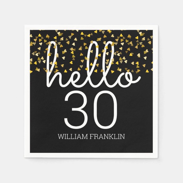 Serviette En Papier Cœurs en or pour tous les âges Bon anniversaire (Devant)