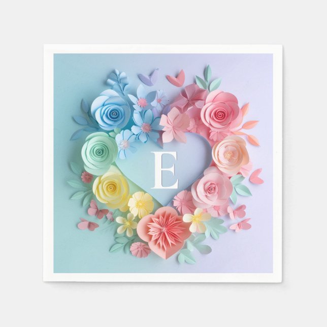 Serviette En Papier Coeurs En Papier, Fleurs, Papillons (Devant)