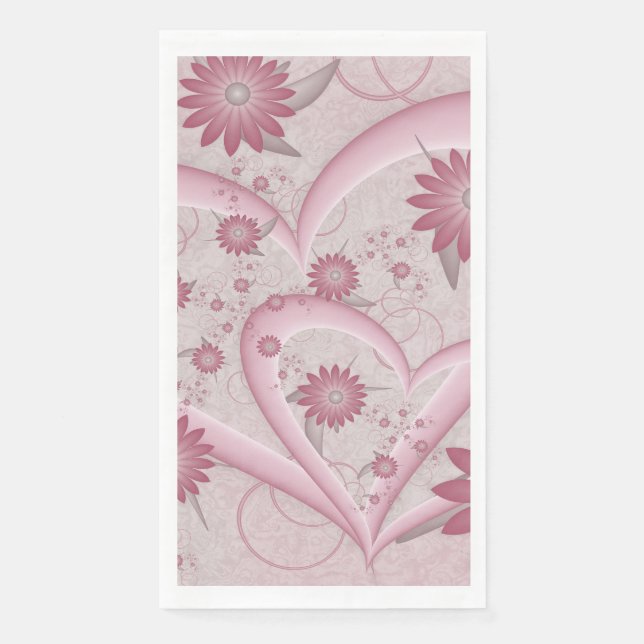 Serviette En Papier Coeurs et fleurs Abstraits roses Aimer l'art fract (Devant)