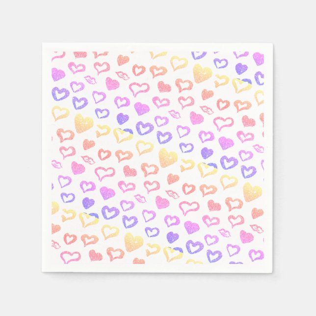 Serviette En Papier Cœurs et lèvres pailletés rose jaune (Devant)