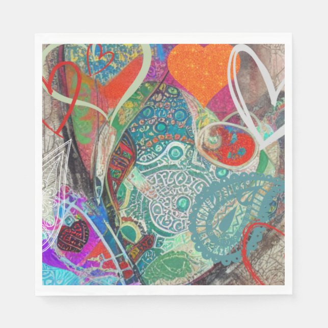 Serviette En Papier Coeurs et Paisley (Devant)